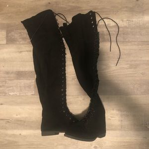 Black laced over the knee boots